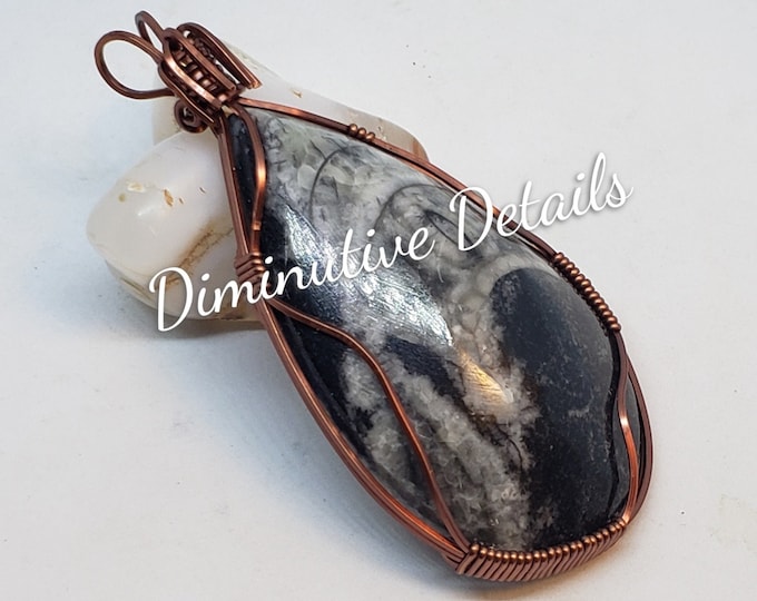 Orthoceras Fossil Pendant - wire wrapped, antique copper