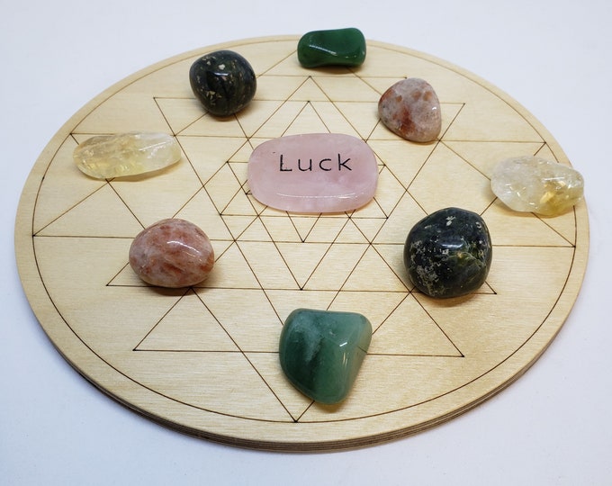 Luck Crystal Grid Kit - Laser Engraved Sri Yantra grid