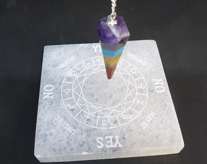 Pendulum Board - Divination, Dowsing tile - Laser Etched White Selenite