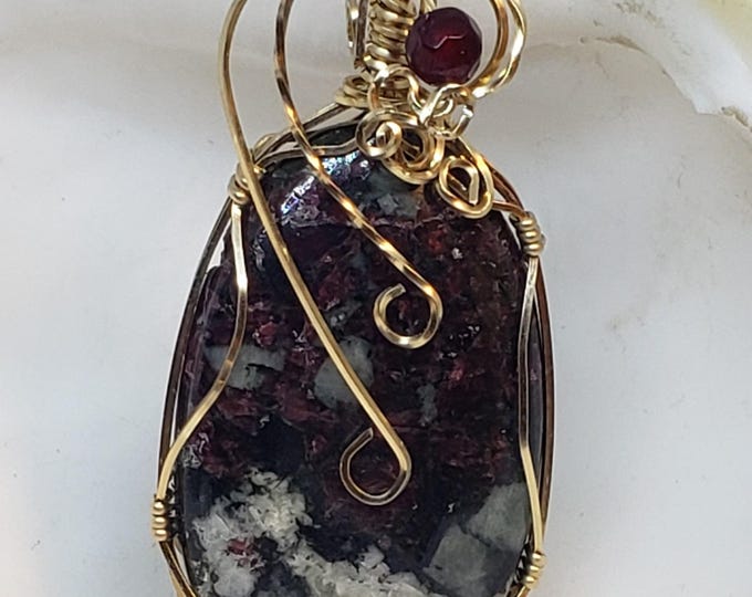 Wire Wrapped Eudialyte Pendant in Gold Filled Wire
