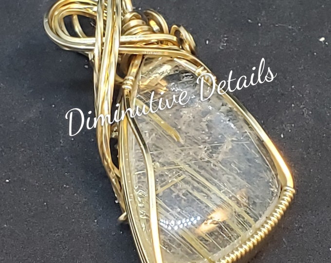 Rutilated Quartz Pendant - Wire Wrapped - Gold filled