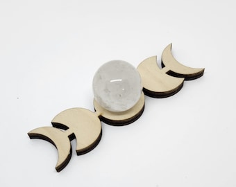 Sphere Holder with quartz sphere - Moon Phases, laser cut