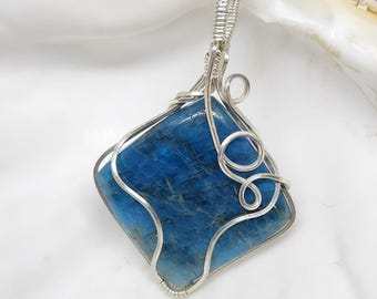 Apatite Wire Wrapped Two Tone Pendant - Sterling filled Silver