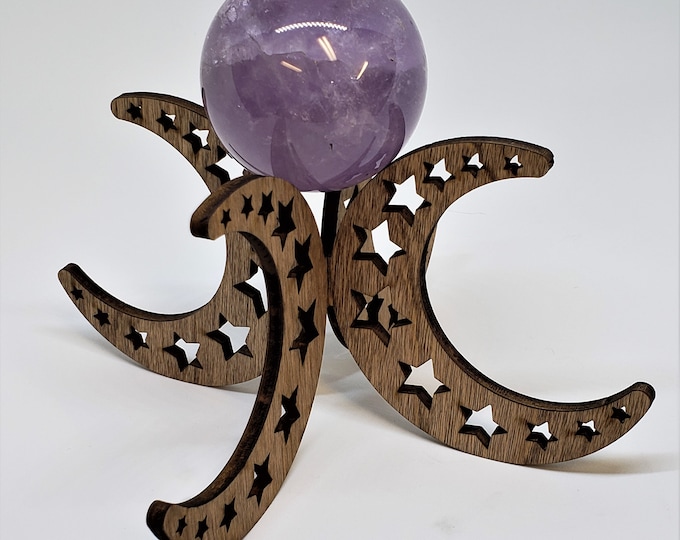 Sphere Stand - Wood - Laser Cut - Crescent Moon - Sphere Holder