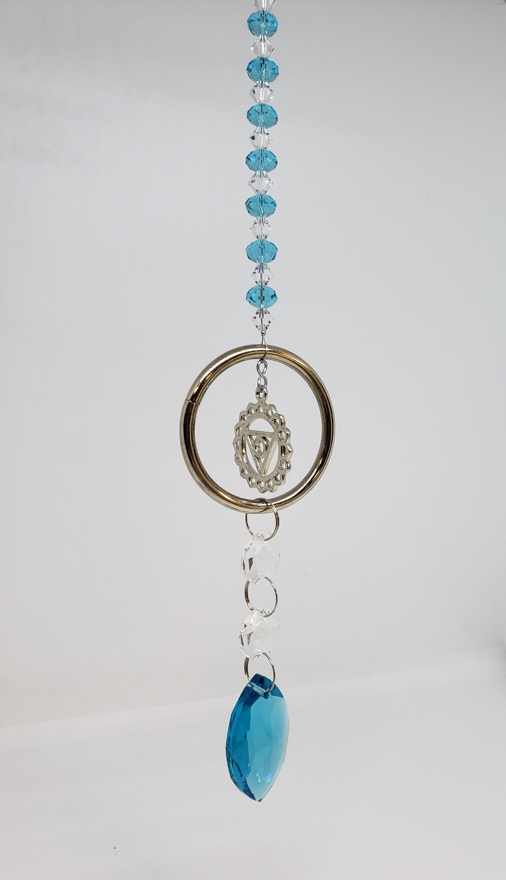 Suncatcher Crystal Blue Throat Chakra, Sanskrit Chakra Symbol