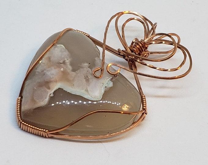 Heart Pendant - Peach Blossom Agate in Copper