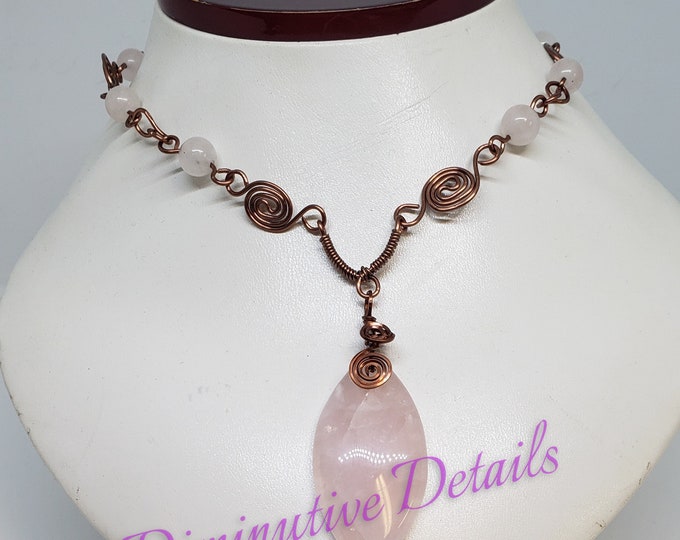 Rose Quartz & Antique Copper Necklace
