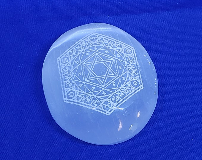 Selenite Palm Stone, laser etched Star SP9