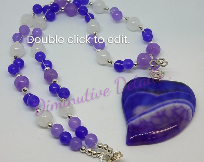 Purple Dragon Vein Agate, Beaded Heart Necklace - Valentine's Day Gift - N215
