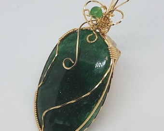 Green Aventurine wire wrapped pendant - P0060
