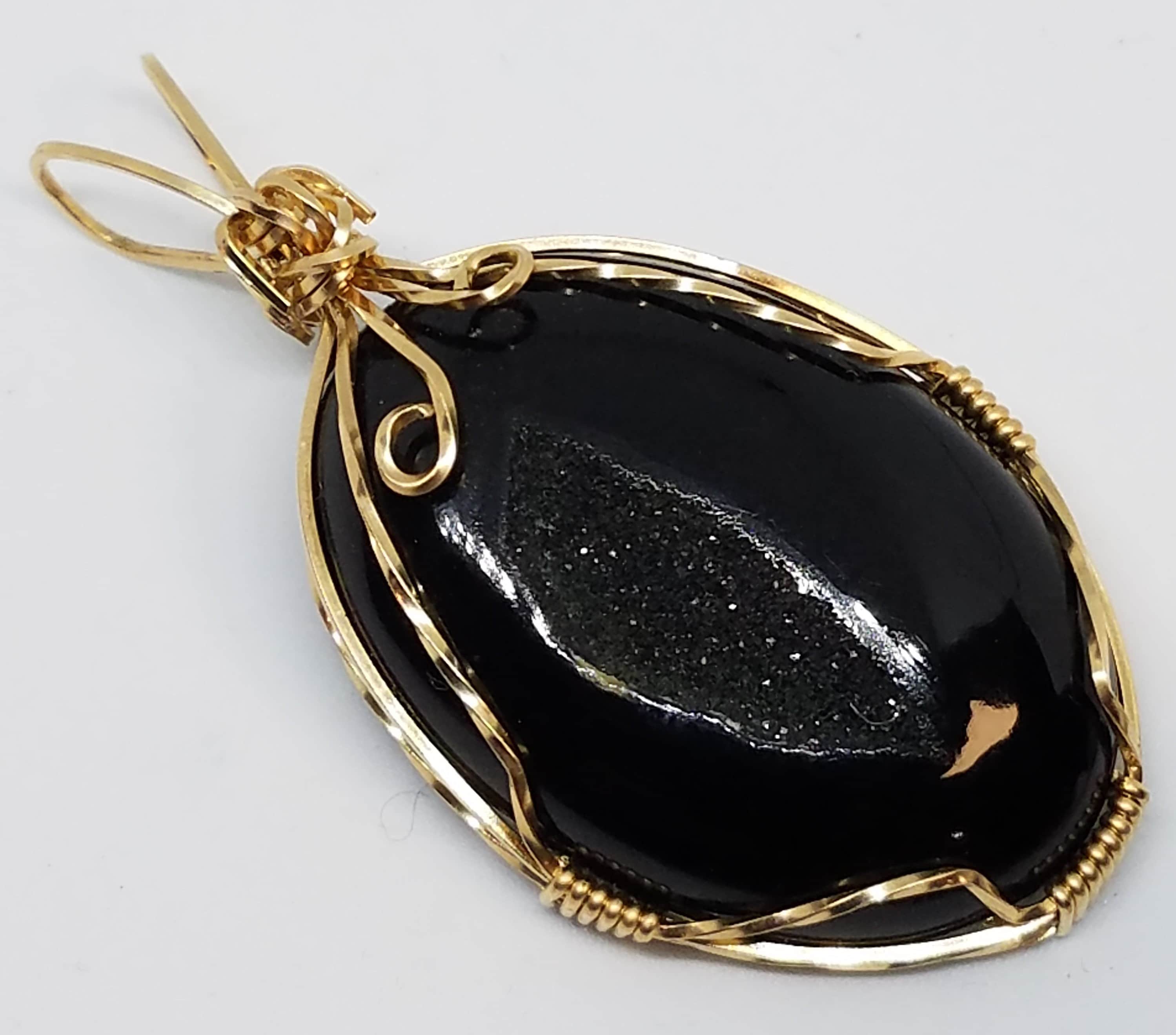 Gold Filled Wire Wrapped Black Onyx Pendant P1033