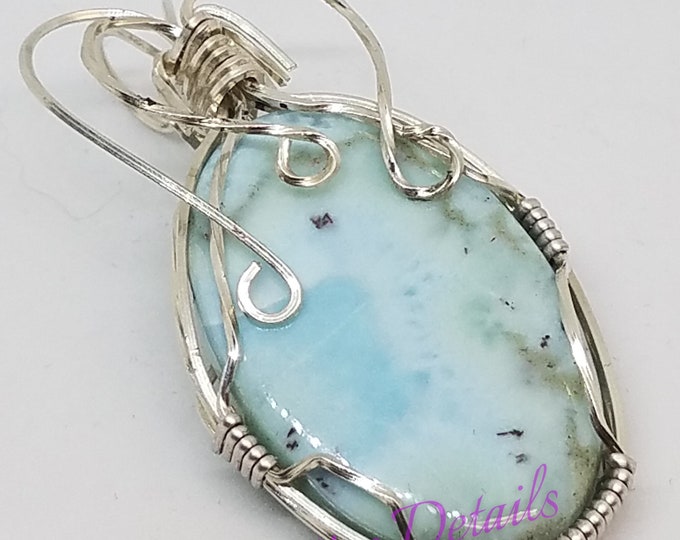 Larimar wire wrapped pendant in sterling silver P0052