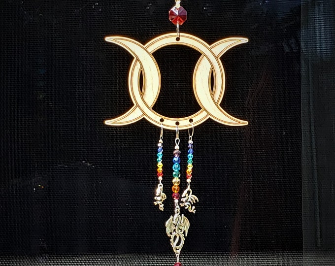 Suncatcher -Laser Cut Triple Moon & Crystal