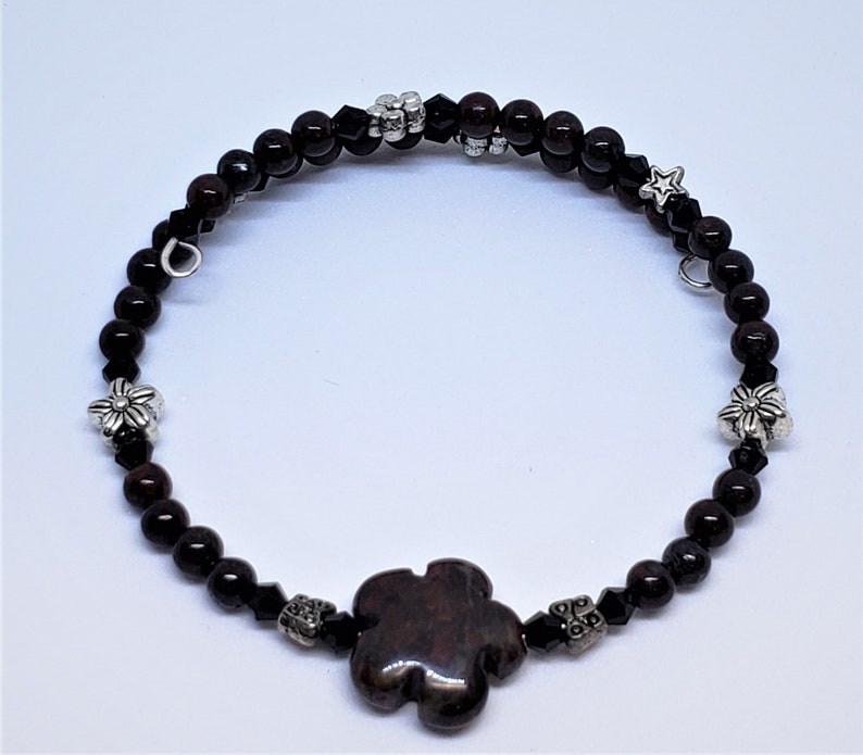 Flower Gemstone Memory Wire Bracelet