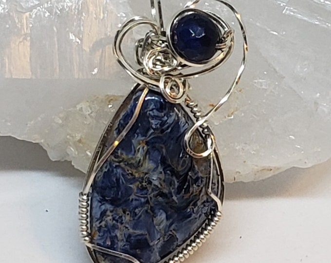 Pietersite wire wrapped pendant, sterling silver