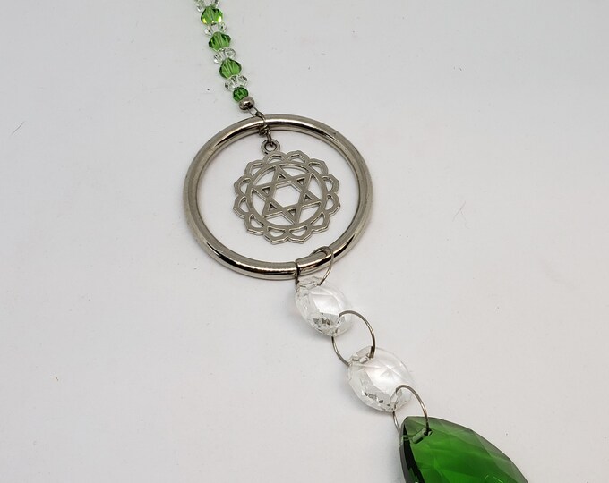 Suncatcher Crystal - Green Heart Chakra, Sanskrit Chakra Symbol