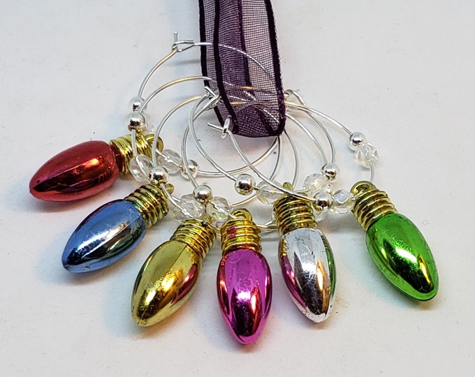 Wine Glass Charms/Markers - Christmas Lights