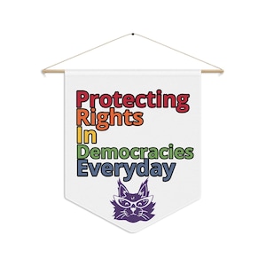 Protecting Rights In Democracies Everyday PRIDE Banner – LGBTQ+ Rainbow Protest Sign – Wall Decor with Cat Graphic – Scoboki