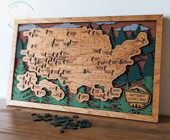 United States Wooden Map Puzzle Road Trip Tracker » Made In Michigan