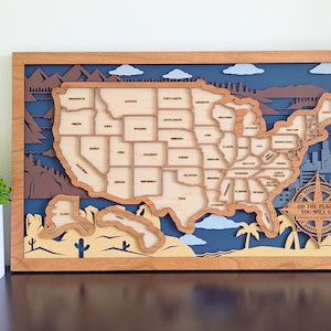 US Travel Map | State Travel Tracker | States Traveled Map | Housewarming Gift for Travelers | Motor Home Décor image 3