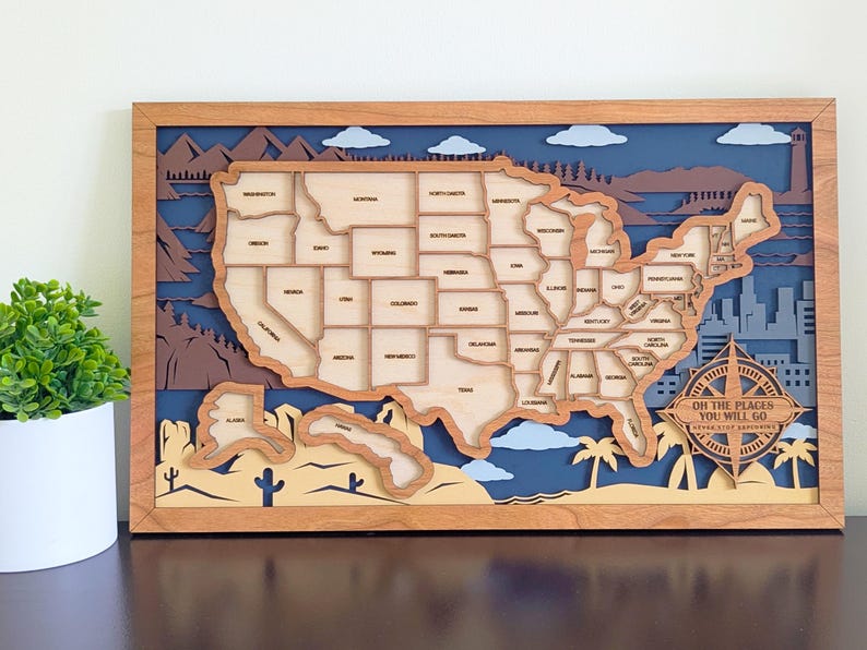 US Travel Map | State Travel Tracker | States Traveled Map | Housewarming Gift for Travelers | Motor Home Décor image 3