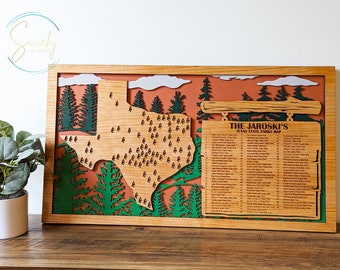 Texas State Parks Travel Map, State Parks Marker, US Travel Map, family road trip tracker, travel home decor, gift for hiker