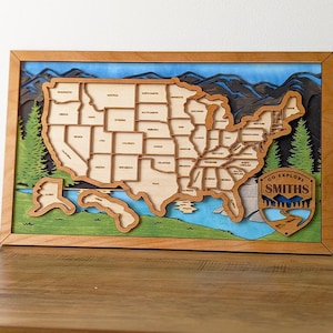 US Travel Map | State Travel Tracker | States Traveled Map | Housewarming Gift for Travelers | Motor Home Décor image 1