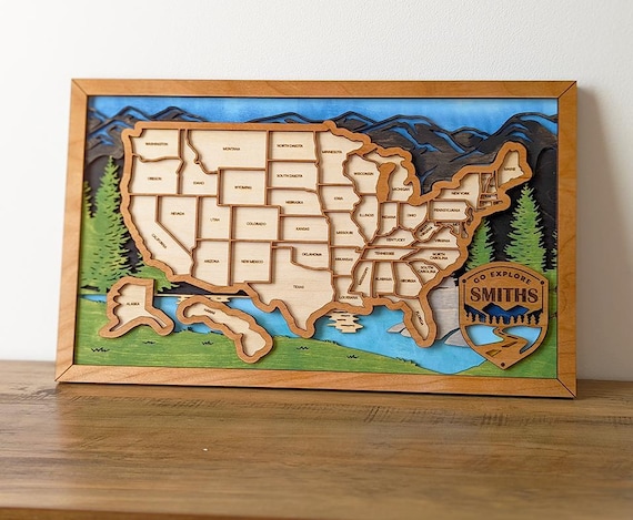 US Travel Map | State Travel Tracker | States Traveled Map | Housewarming Gift for Travelers  | Motor Home Décor