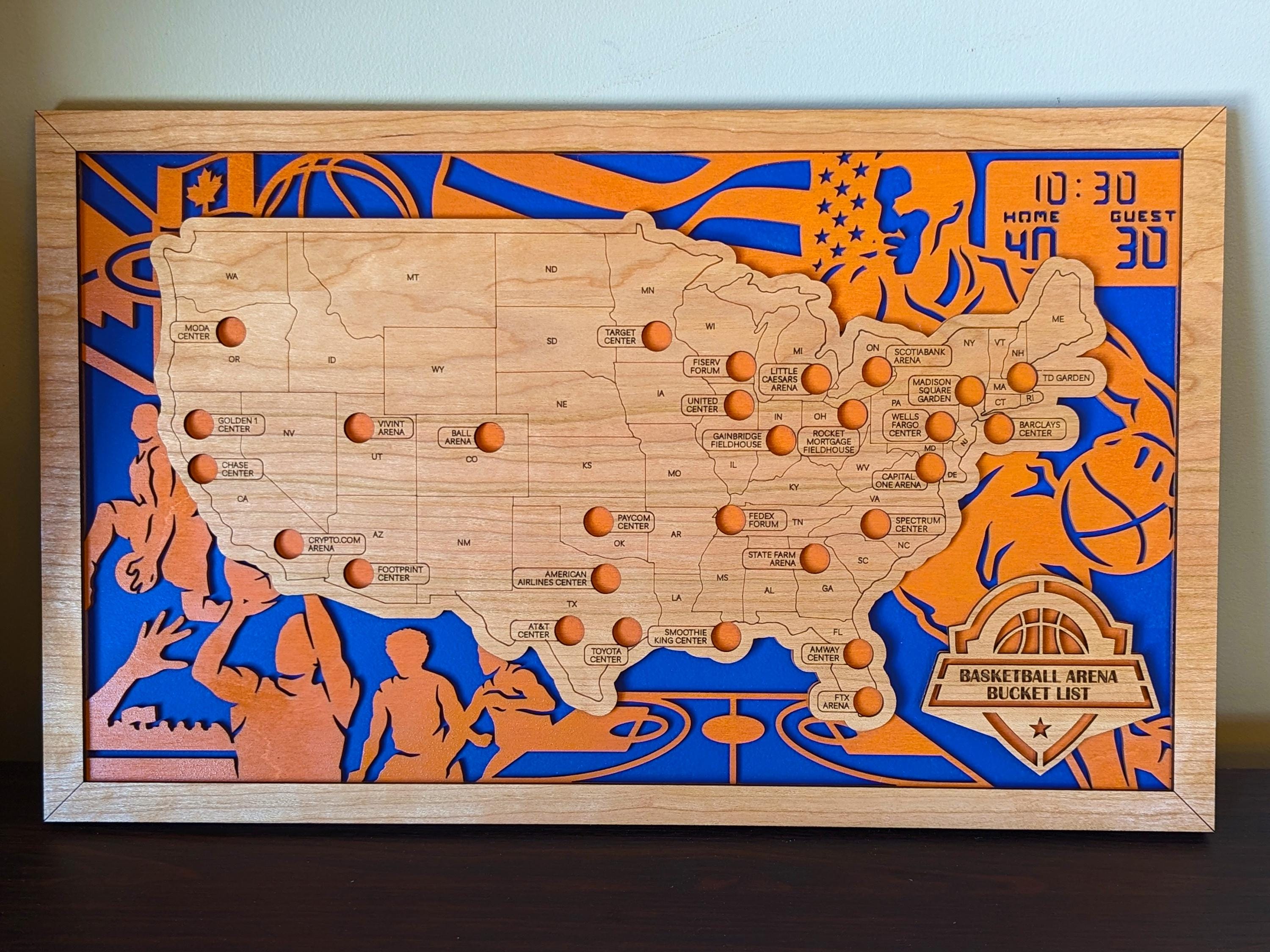 Basketball Arena Map | NBA Stadium Tracker Map | Checklist Gift for ...