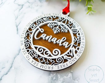 Canada layered ornament, Canada ornament, country ornament, personalized ornament, unique wood ornament, laser cut ornament