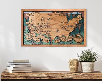Handcrafted National Parks Travel Map, Wooden Keepsake
