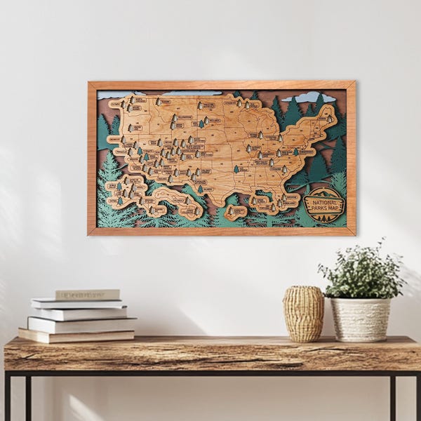 Handcrafted National Parks Travel Map, Wooden Keepsake