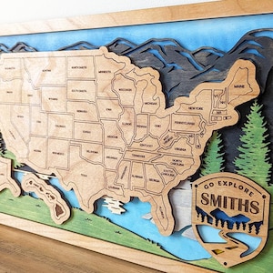 US Travel Map | State Travel Tracker | States Traveled Map | Housewarming Gift for Travelers | Motor Home Décor image 2