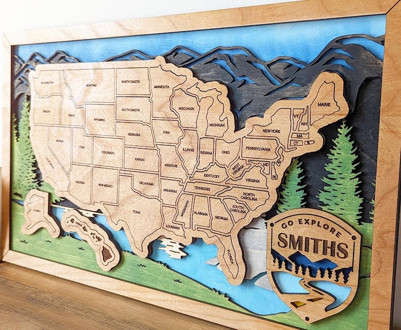 US Travel Map | State Travel Tracker | States Traveled Map | Housewarming Gift for Travelers | Motor Home Décor image 2