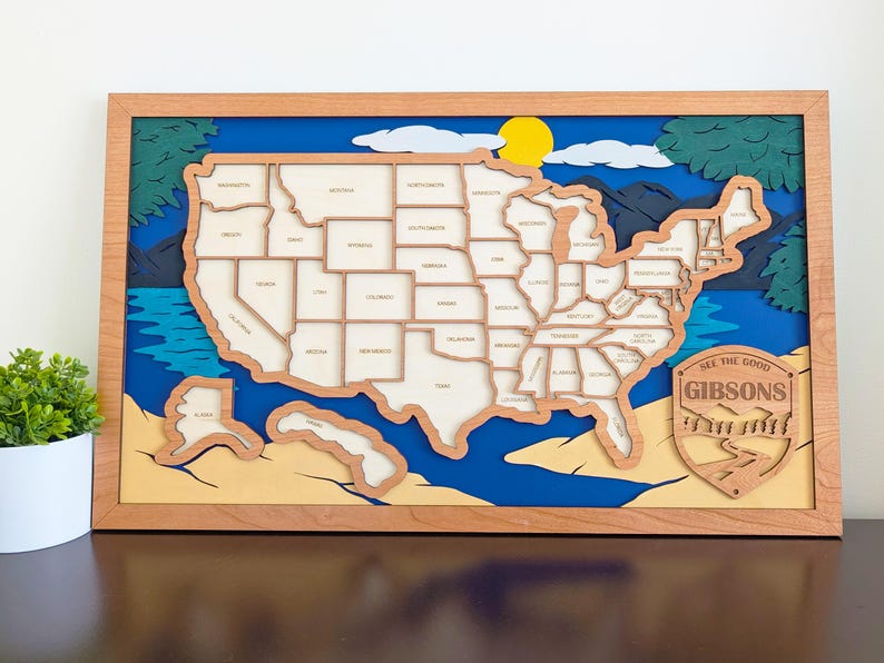 US Travel Map | State Travel Tracker | States Traveled Map | Housewarming Gift for Travelers | Motor Home Décor image 4
