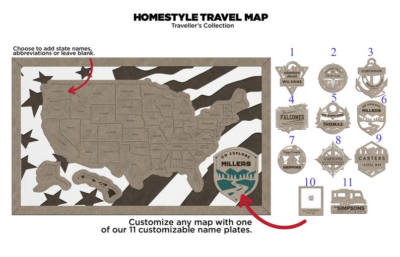 US Travel Map | State Travel Tracker | States Traveled Map | Housewarming Gift for Travelers | Motor Home Décor image 8