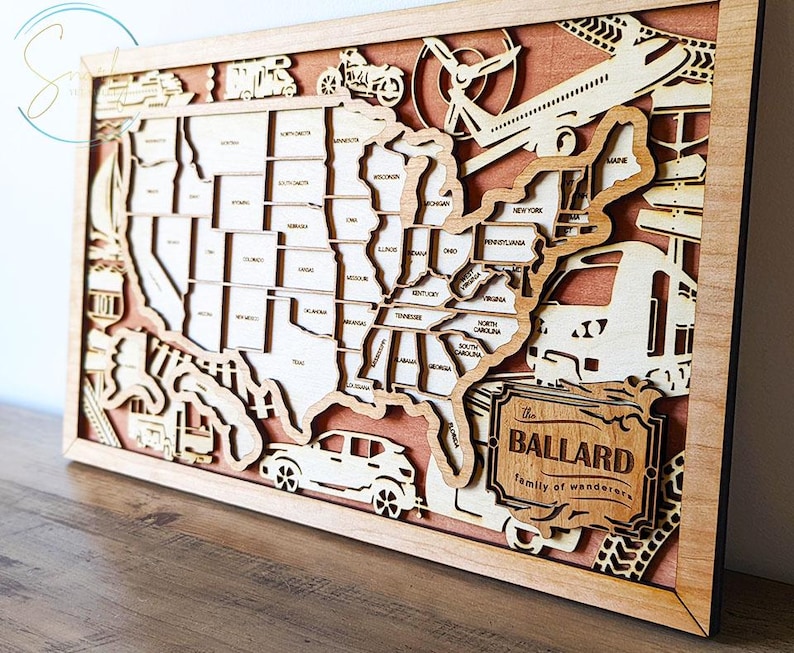 US Travel Map | State Travel Tracker | States Traveled Map | Housewarming Gift for Travelers | Motor Home Décor image 6