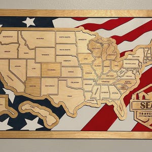 US Travel Map | State Travel Tracker | States Traveled Map | Housewarming Gift for Travelers | Motor Home Décor image 7