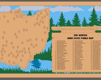 Ohio State Parks Travel Map, State Parks Marker, US Travel Map, family road trip tracker, travel home decor, gift for hiker, retirement