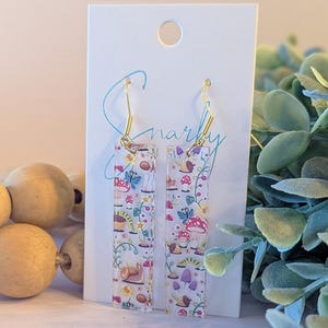 Mushroom earring, snail earring, Spring earrings, acrylic earrings, printed earrings, lightweight earrings, everyday earring, gift for her