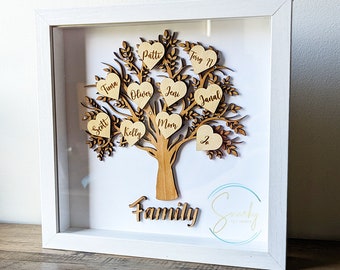 Shadow box family tree, wood family tree, family tree sign, family tree gift, gift for mom, gift for grandma, mothers day gift