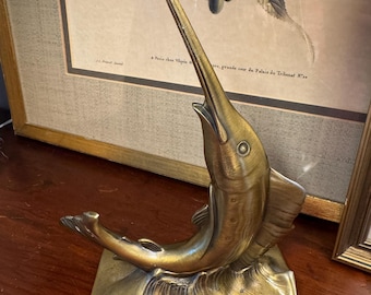 Vintage Brass Marlin (Swordfish) Bookend or Paperweight – Nautical Decor with Felt Base, Deepsea Fishermen, Maritime decor, Ocean Lovers