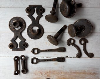 Antique Iron Door Hardware Set | Rustic Victorian Restoration Decor