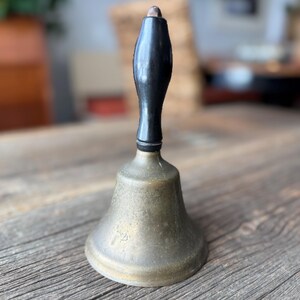 Antique School Bell with Wooden Handle, Vintage Brass Hand Bell, Farmhouse Dinner Bell, Rustic Decor, Old Schoolhouse Bell