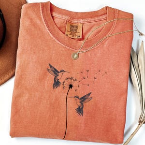 Comfort Colors® Cute Dandelion Hummingbird T-Shirt, Cute Hummingbird Dandelion Shirt, Nature Lovers Tee, Cute Women Gift