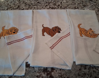 Embroidered Playful Pet Kitchen Towel