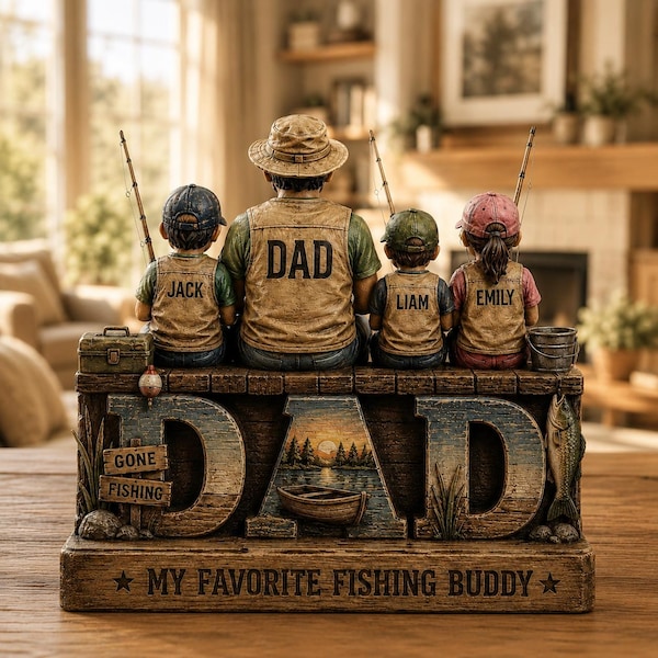 Regalo personalizado para papá pescador, figura personalizada de pescador familiar, Hemos enganchado al mejor papá, regalo del Día del Padre, idea de regalo para papá pescador