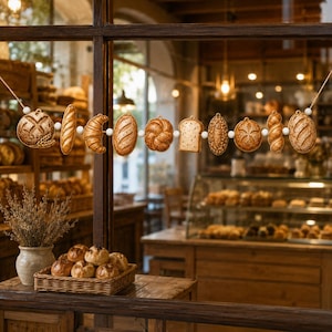 Guirnalda de pan de madera, decoración para escaparate de panadería, adorno colgante rústico para cocina, letrero para panadería artesanal, regalo para amantes del pan de masa madre, decoración para cafetería