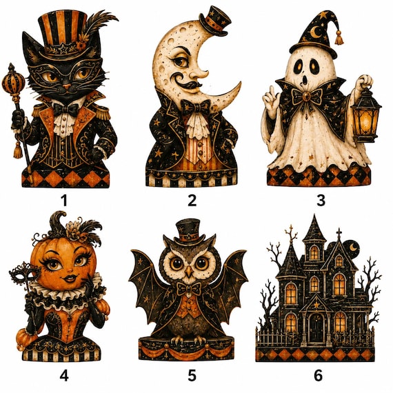 Retro Halloween Wooden Block Shelf Sitters, Whimsical Black Cat
