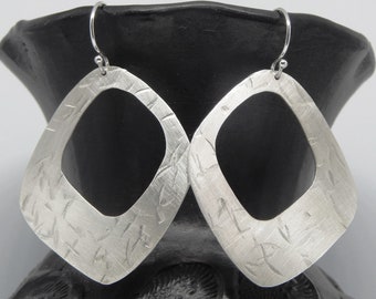 Modern Silver Dangle Hoops